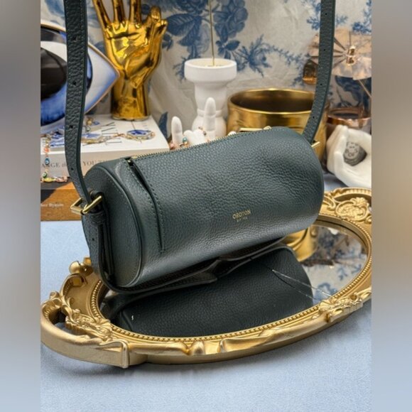🆕 OROTON 🧿 NWOT Margot Mini Cylindrical Leather Drum Bag, Deep Green - Picture 3 of 16